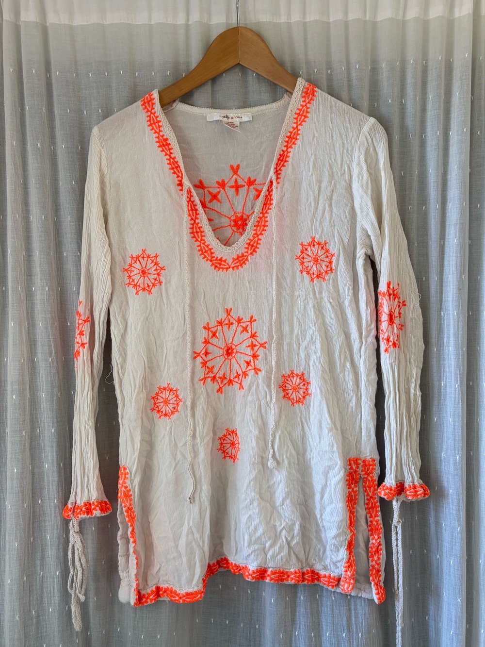 Cream Tunic with Neon Orange Embroidered Medallions